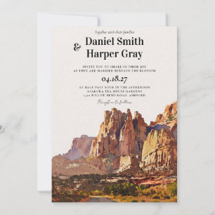 Watercolor Utah Desert Monument Skyline Wedding Invitation