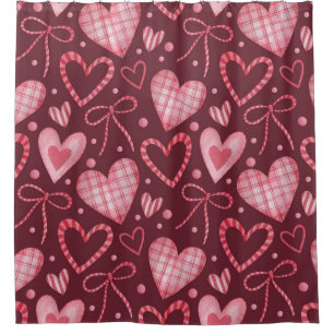 Watercolor Valentine: Burgundy Pink Shower Curtain