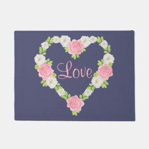 Watercolor Valentine Heart Floral Wreaths Doormat