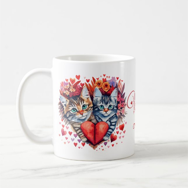 Watercolor Valentines cats with love Coffee Mug (Left)