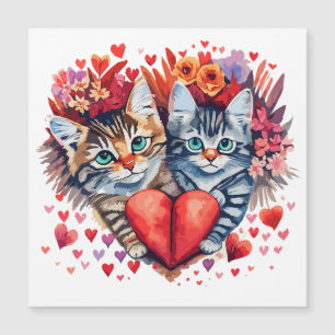 Watercolor Valentines cats with love Magnetic Card