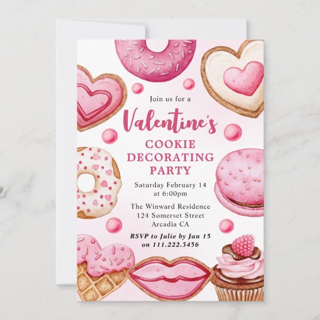 Watercolor Valentine's Cookie Decorating Party Invitation (Front)
