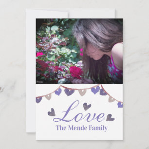 Watercolor Valentines Day Banner Heart Photo Card