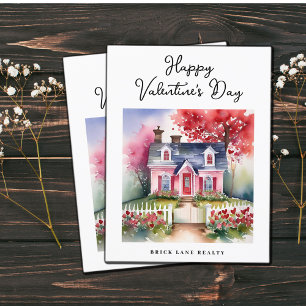 Watercolor Valentine's Day House Real Estate Holiday Postcard