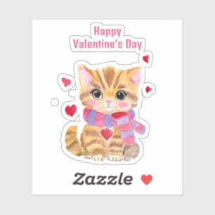 Watercolor Valentine's Day Kitty