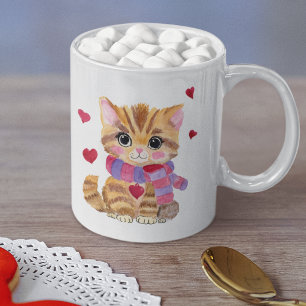 Watercolor Valentine's Day Kitty  Coffee Mug