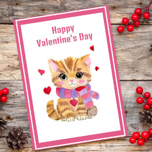 Watercolor Valentine's Day Kitty Holiday Card