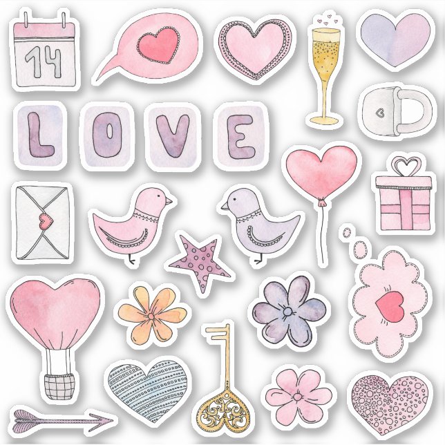 Watercolor valentines day. Love, pink hearts (Front)