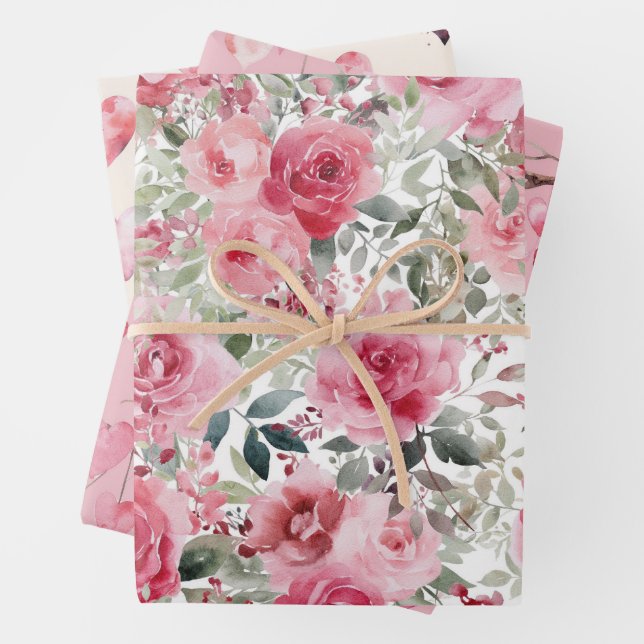Watercolor Valentine's Day Pattern Wrapping Paper Sheet (In situ)