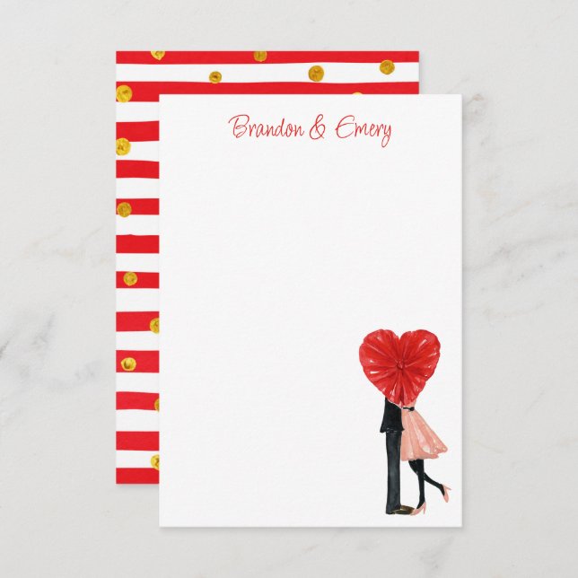 Watercolor Valentine's Fashion Girl Couple Thank You Card (Front/Back)