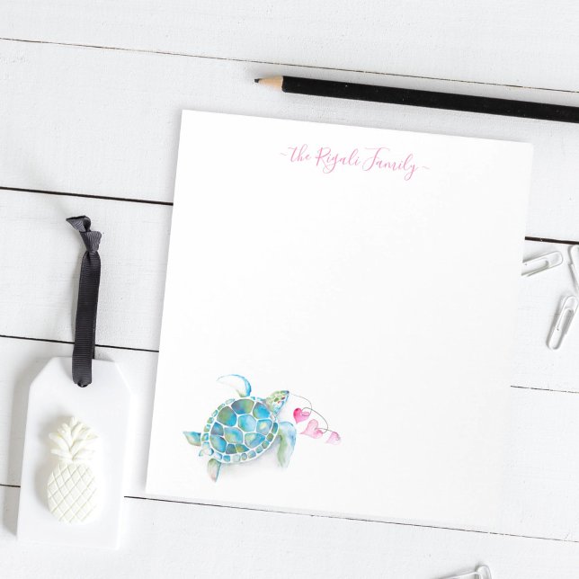 Watercolor Valentines Sea Turtle Personalised Notepad (Creator Uploaded)