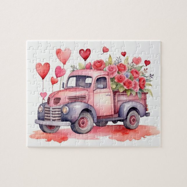 Watercolor Valentine's Sweetheart Truck Jigsaw Puzzle (Horizontal)