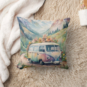 Watercolor Van with Custom License Plate Gift Cushion