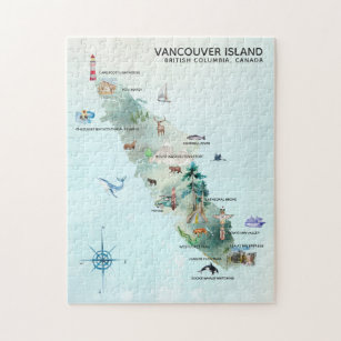 Watercolor Vancouver Island Map Art Jigsaw Puzzle