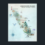 Watercolor Vancouver Island Map Art Postcard<br><div class="desc">A perfect piece of art for for anyone that loves Vancouver Island. Featuring all the must see tourist spots! Add your custom wording to this design by using the "Edit this design template" boxes on the right hand side of the item, or click the blue "Customise it" button to arrange...</div>