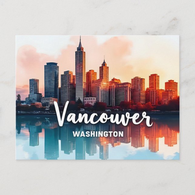 Watercolor Vancouver Washington State skyline Postcard (Front)