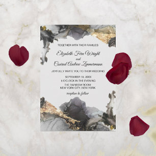 Watercolor Vanessa Black, White and Sparkly Gold Invitation