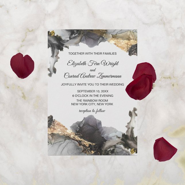 Watercolor Vanessa Black, White and Sparkly Gold Invitation (Creator Uploaded)