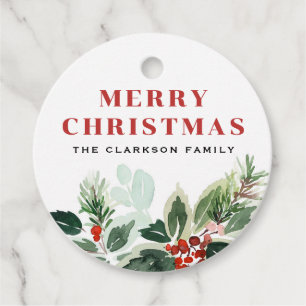 Watercolor Variegated Winterberry Christmas Favour Tags