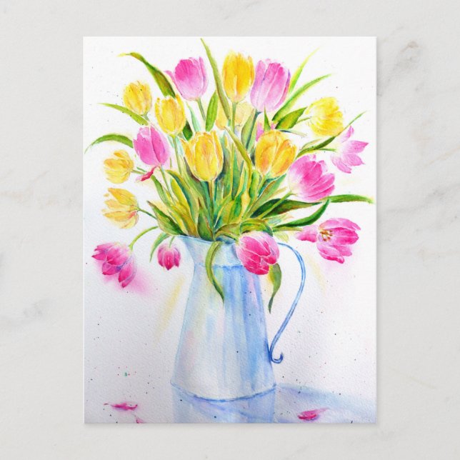 Watercolor Vase of Tulips Postcard (Front)