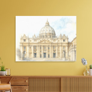 Watercolor Vatican St. Peter’s Basilica Italy Canvas Print
