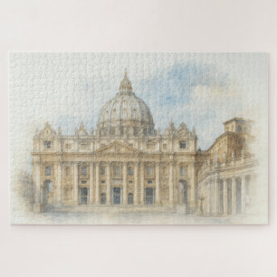Watercolor Vatican St. Peter’s Basilica Italy Jigsaw Puzzle