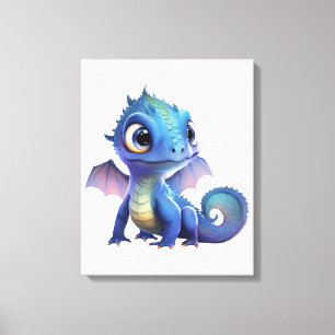 Watercolor Vector Purple and Blue Cute Baby Dragon Canvas Print