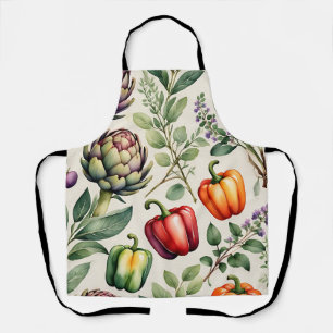 Watercolor Vegetable Garden Pattern Apron