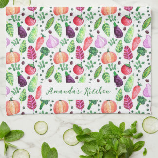 Watercolor Vegetable Garden Pattern Apron Tea Towel