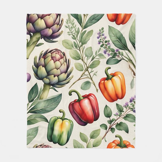 Watercolor Vegetable Garden Pattern Fleece Blanket (Front)