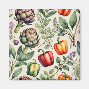 Watercolor Vegetable Garden Pattern Magnet