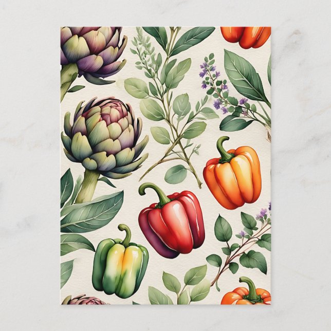 Watercolor Vegetable Garden Pattern Postcard (Front)