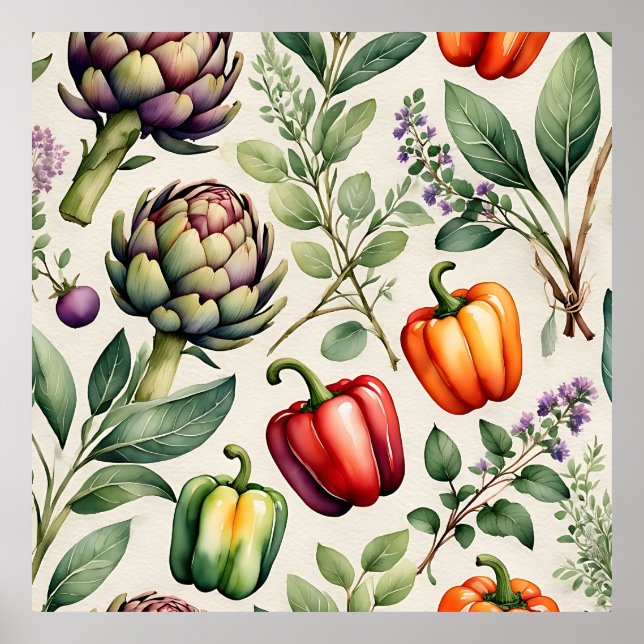 Watercolor Vegetable Garden Pattern Poster (Front)