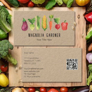 Watercolor Vegetable Organic Farmer Market QR Code Business Card