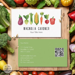 Watercolor Vegetable Organic Farmer Market QR Code Business Card
