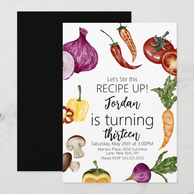 Watercolor Vegetables Cooking Restaurant Birthday  Invitation (Front/Back)