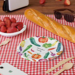 Watercolor vegetables family monogram paper plate