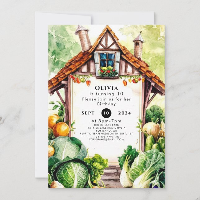 Watercolor Vegetables Farmers Market Birthday Invitation (Front)