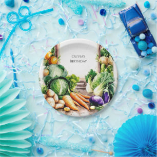 Watercolor Vegetables Farmers Market Birthday Paper Plate