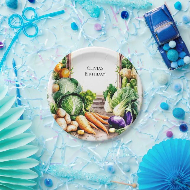Watercolor Vegetables Farmers Market Birthday Paper Plate (Party)