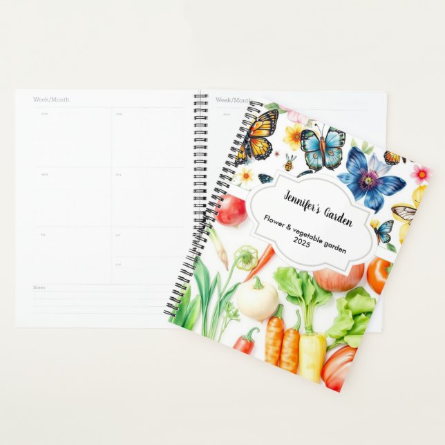 Watercolor vegetables flowers personal garden plan planner (Display)