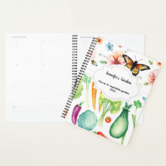 Watercolor vegetables flowers personal garden planner