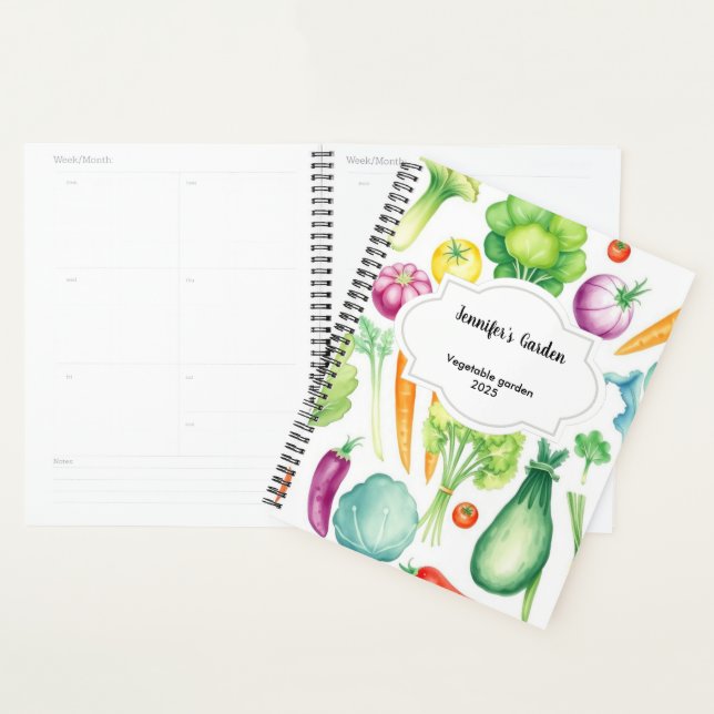 Watercolor vegetables pattern personal garden planner (Display)
