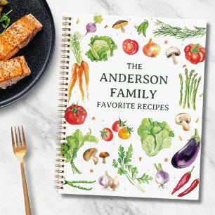 Watercolor Vegetables Personalised Family Recipe Notebook