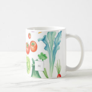 Watercolor vegetables veggie pattern monogrammed coffee mug