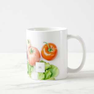 Watercolor vegetables veggie pattern monogrammed coffee mug