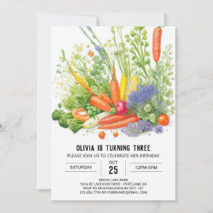 Watercolor Veggie Patch Birthday Invitation