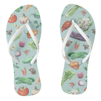 Watercolor Veggies & Spices Pattern Flip Flops
