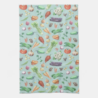 Watercolor Veggies & Spices Pattern Tea Towel