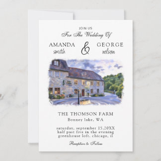 Watercolor Venue Wedding Invitation